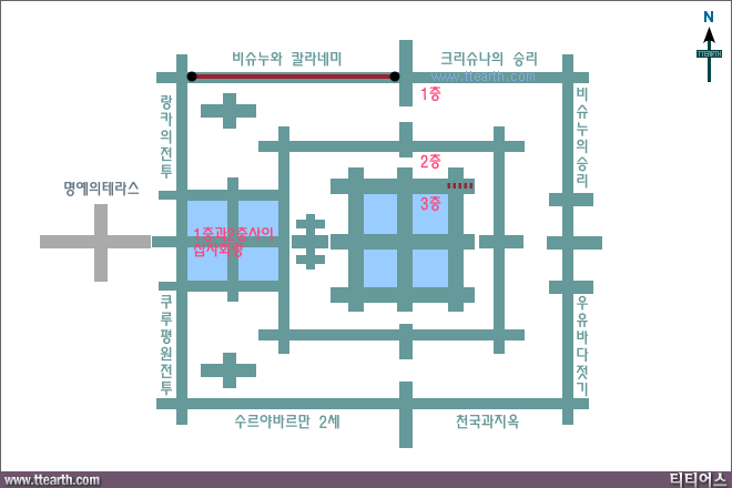 앙코르와트, 비슈누와 아수라 칼라네미 위치 지도