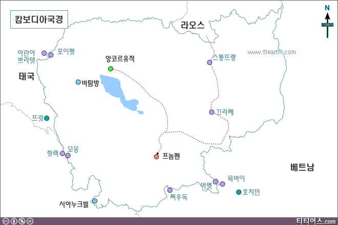 캄보디아, 라오스 국경 지도