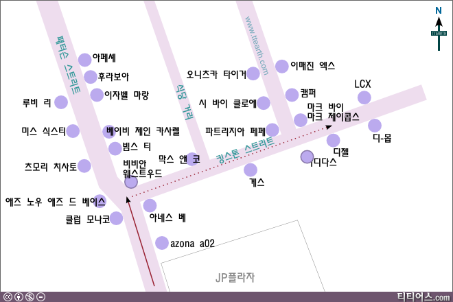 코즈웨이 베이 패션 워크 일대 샵들 위치 지도
