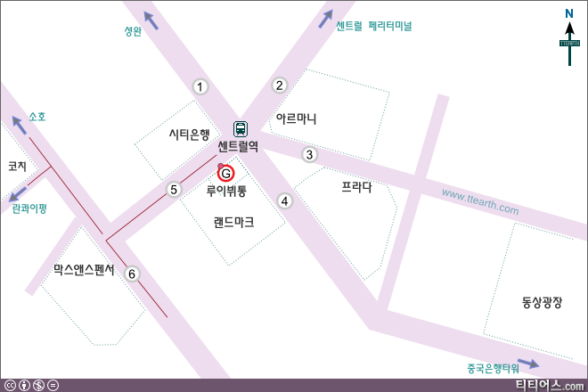 센트럴역세서 소호 가는 길을 설명한 지도
