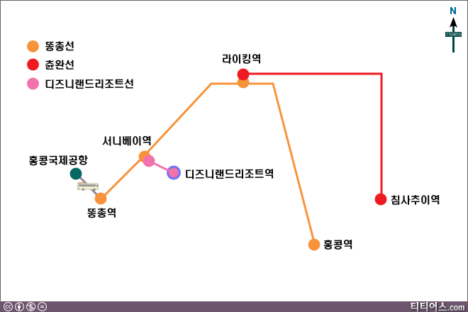 홍콩 디즈니랜드 이동 경로 지도