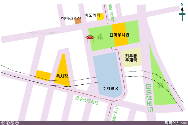 옥시장과 틴하우사원 주변 지도
