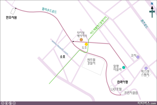 란콰이펑, 소호에서 만모 사원 가는 길 지도
