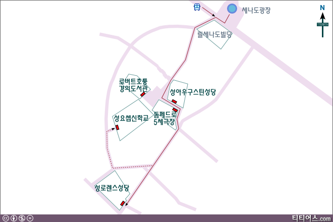 세나도 광장에서 성 아우구스틴 광장으로 가는 방법, 지도