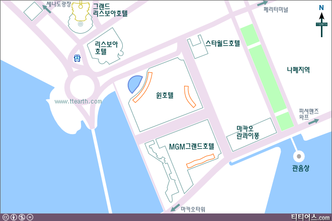 마카오 반도, 호텔 지역 버스 정류장 지도