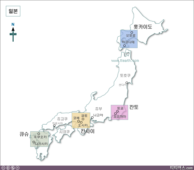 일본 지도, 일본 관광 지도
