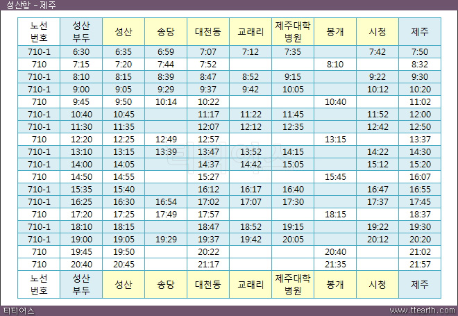710번(성산항) 버스 시간표