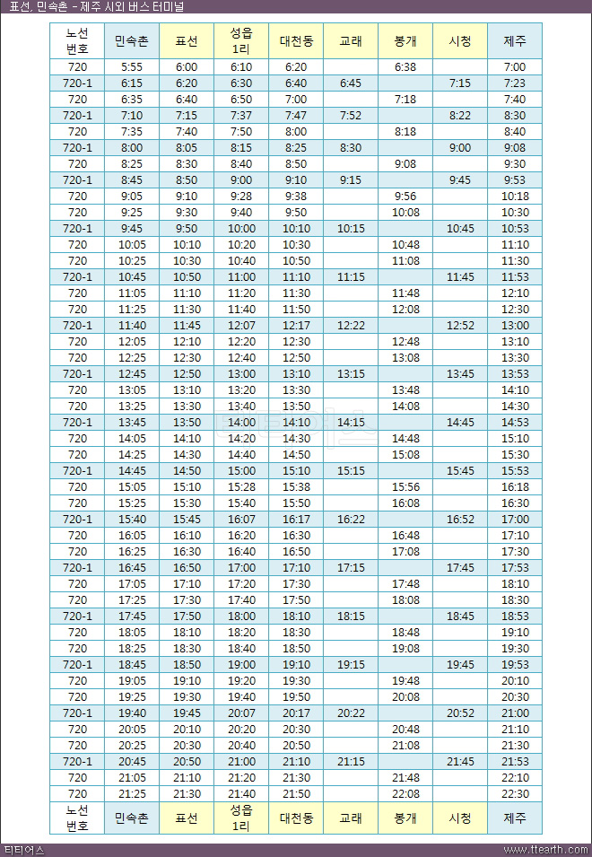 제주 720번(번영로) 버스 시간표