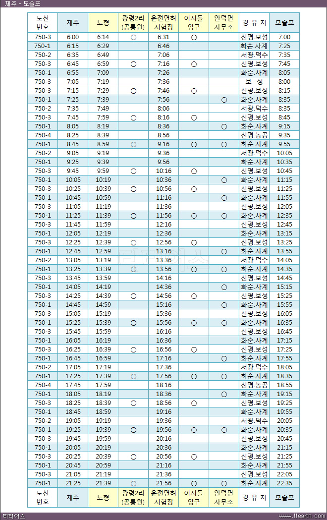 제주 750-1~4번 버스 시간표