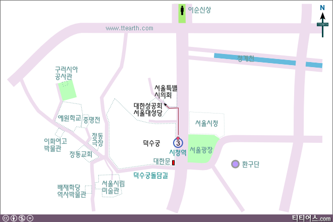 지하철 시청역에서 대한 성공회 서울 대성당 가는 방법, 지도