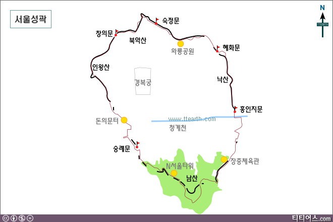 서울 성곽, 낙산 구간 지도