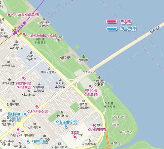 서울 불꽃 축제 편의점 위치 지도